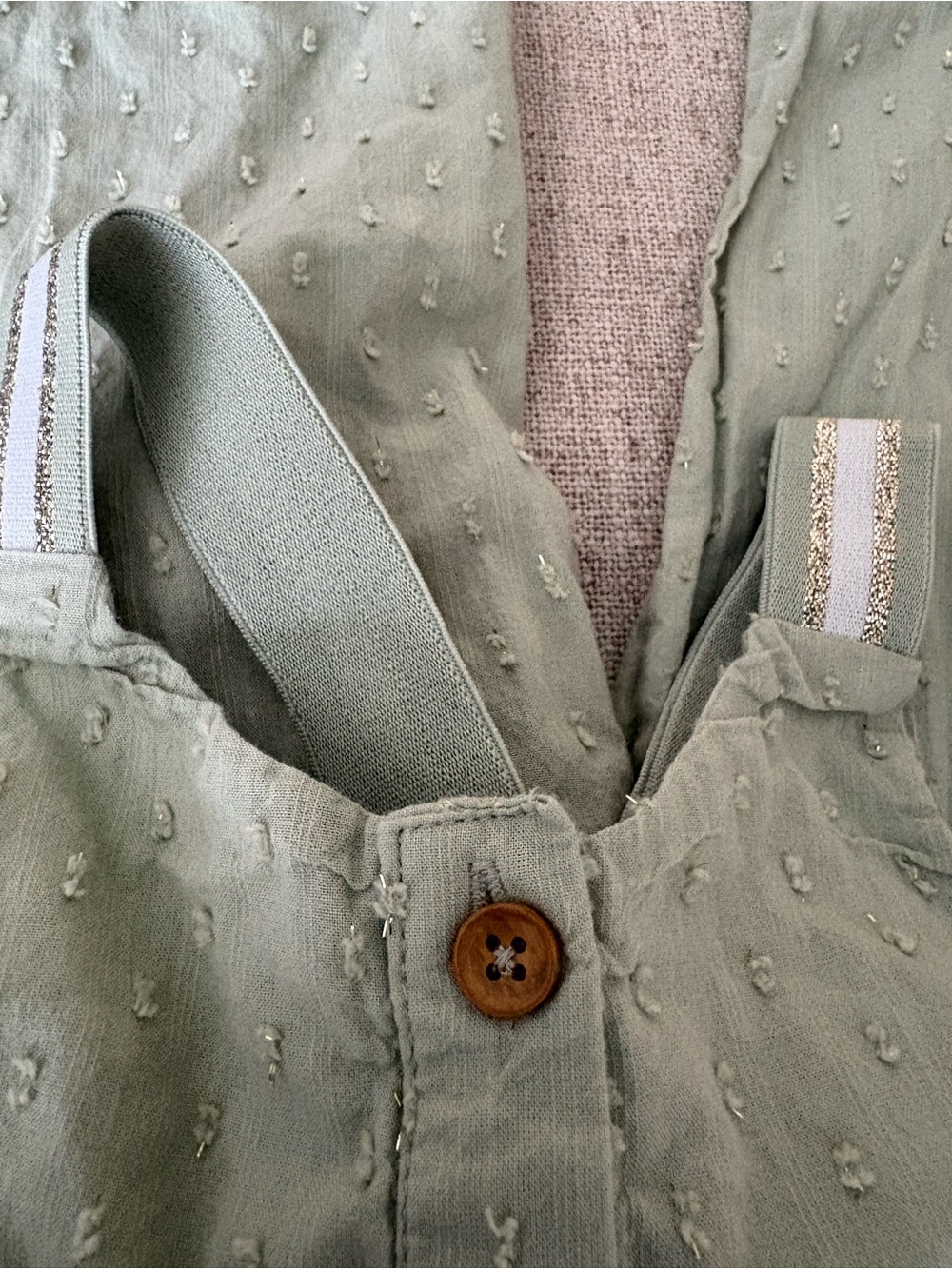 Light Sage Textured Button-Front Jumpsuit w/Tiny Sparkle on Straps 18Month